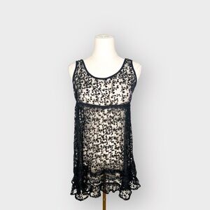 OVS Black Floral Sheer Dress (Sz M)